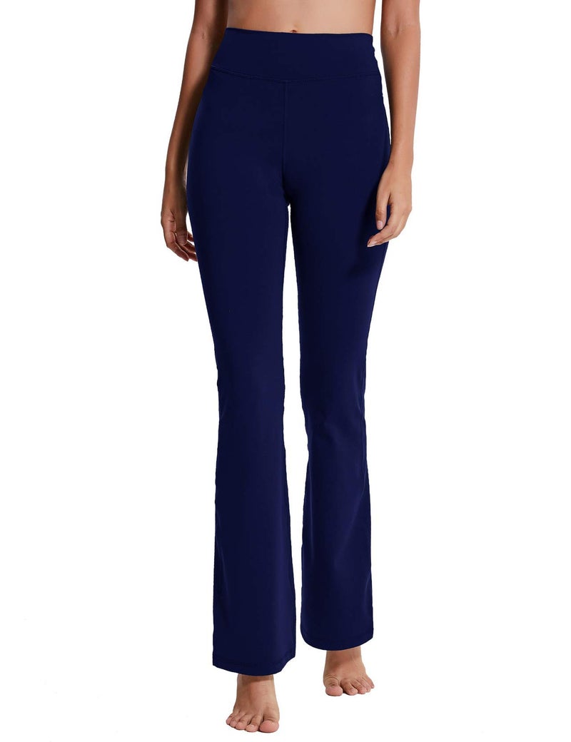ChinFun Bootcut Wide Leg Yoga Pants with Pockets for Women Long Bootleg High Waist Workout Pants Tummy Control Flare Work Pants Navy Blue Size L - Image 2